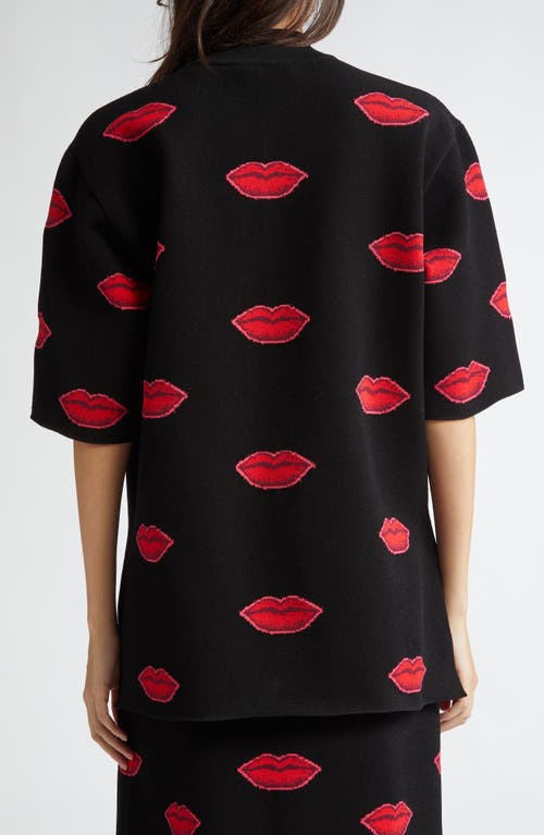 Shop Stella Mccartney Lips Jacquard Mock Neck Sweater In Black/red