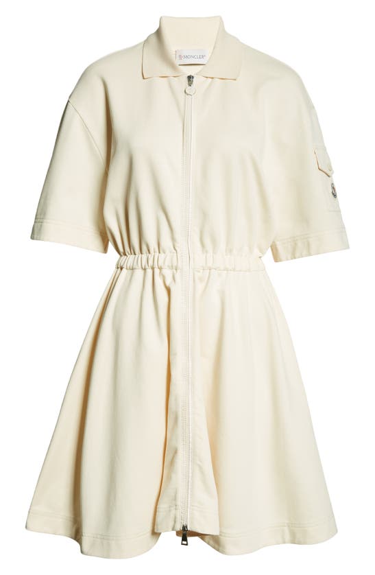 Shop Moncler Cotton Fleece Polo Dress In Ivory