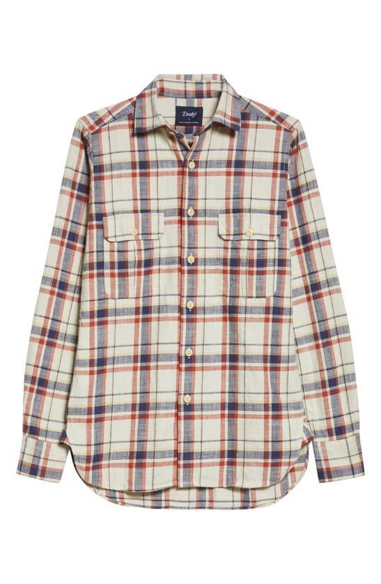 Shop Drake's Check Slub Cotton Button-up Work Shirt In Ecru Navy And Red