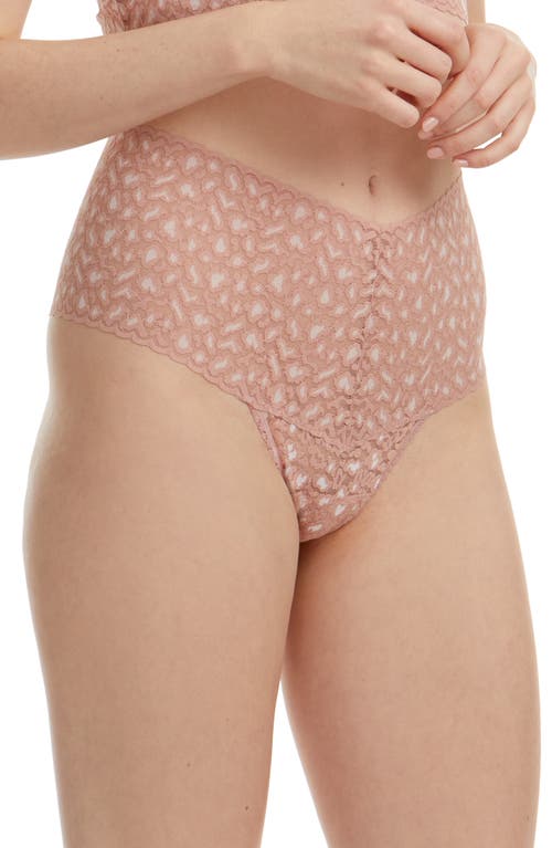 Hanky Panky X-Dye Leopard Print Retro Lace Thong in Desert Rose/White at Nordstrom