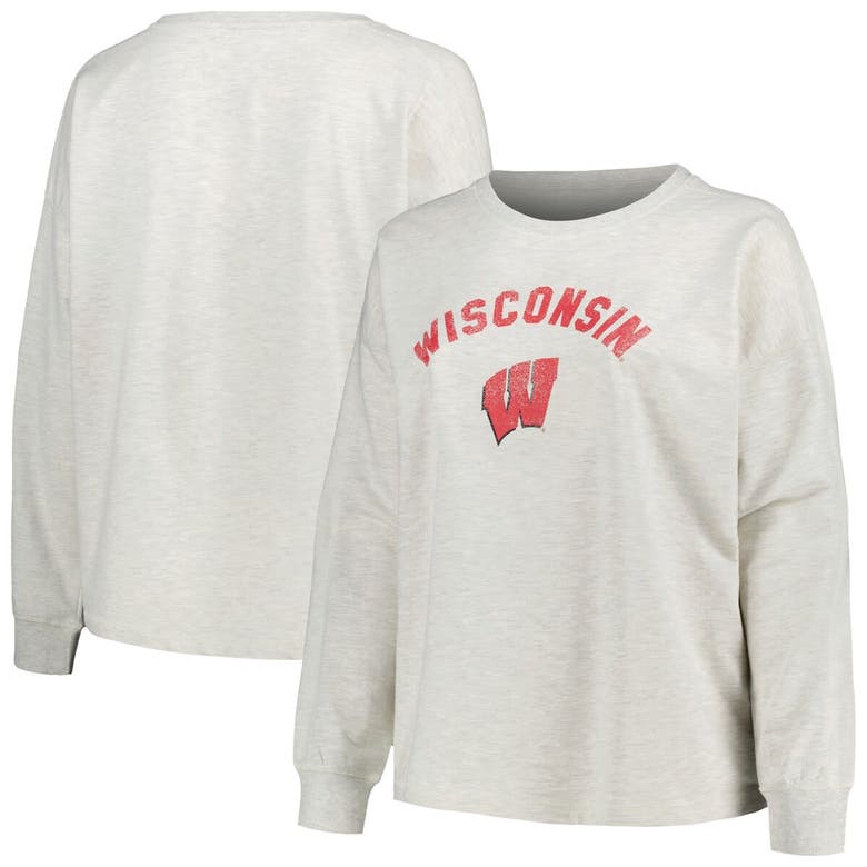 Shop Profile Oatmeal Wisconsin Badgers Plus Size Distressed Arch Over Logo Neutral Boxy Pullover Sweatshi
