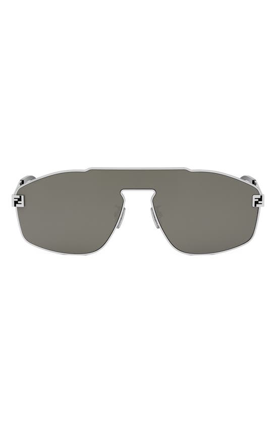 Shop Fendi The  Sky Mask Sunglasses In Shiny Palladium / Smoke Mirror