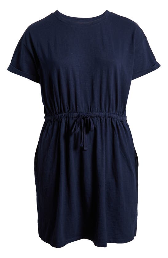 Shop Caslon Drawstring Waist Organic Cotton T-shirt Dress In Navy Blazer