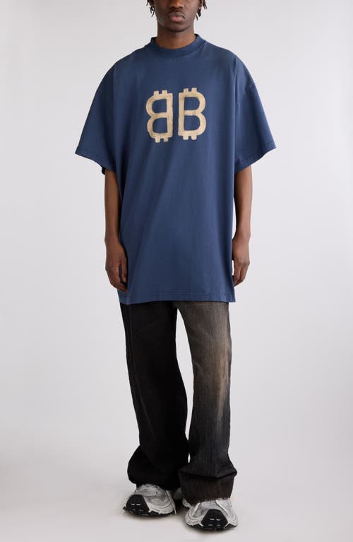 Shop Balenciaga Gender Inclusive Oversize Crypto Logo Graphic T-shirt In Washed Blue