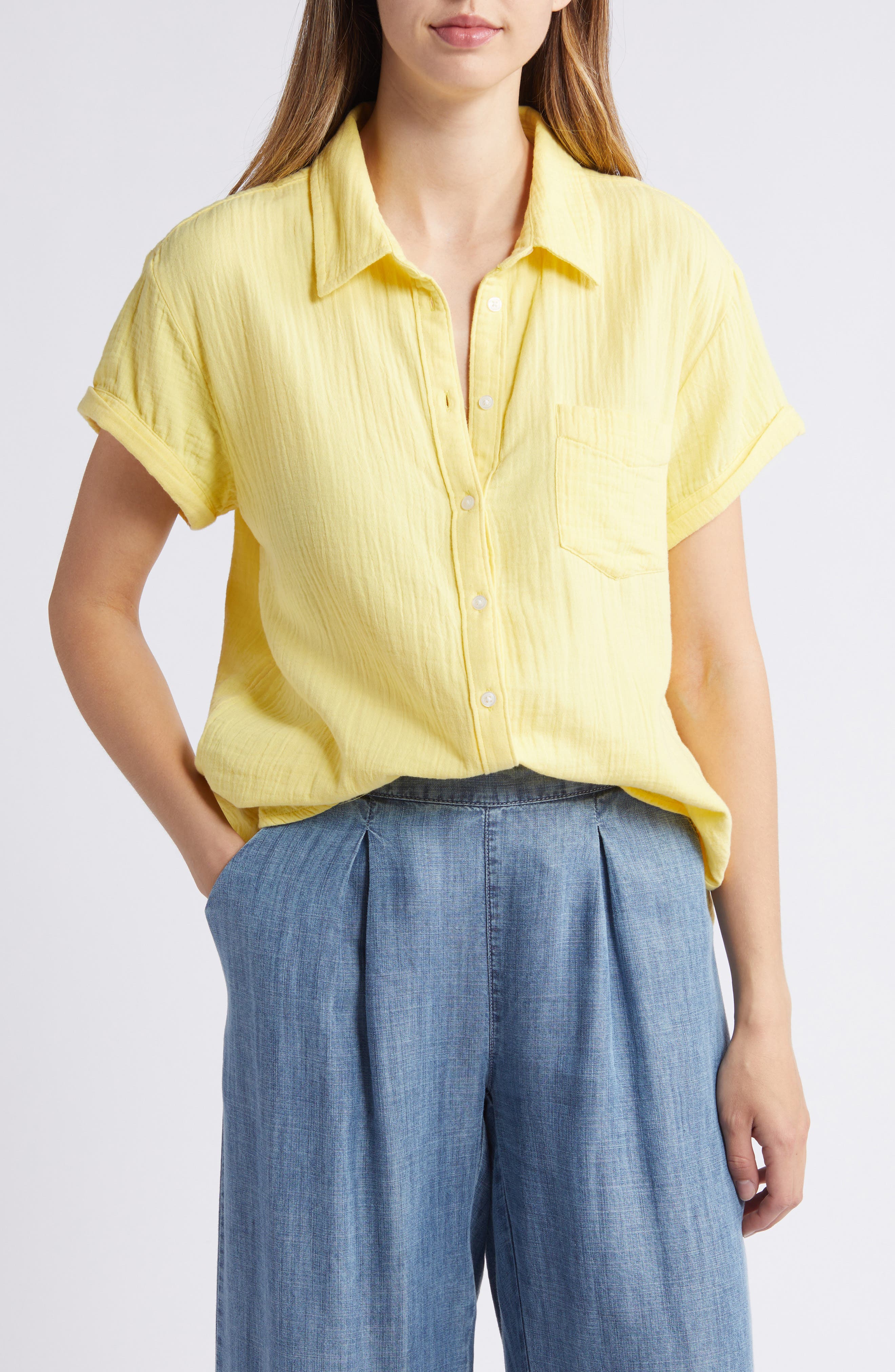 mustard button down shirt women's