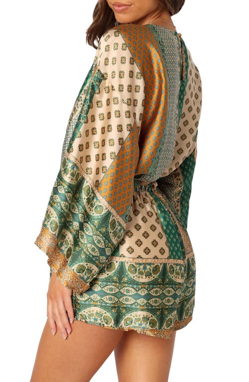 Petal And Pup Petal & Pup Elyse Long Sleeve Satin Romper In Green