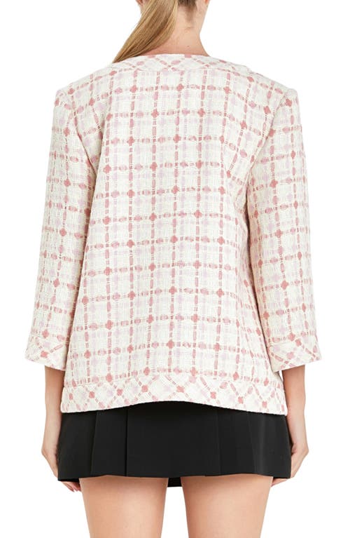 Shop English Factory Boxy Tweed Jacket In Ivory/pink Multi