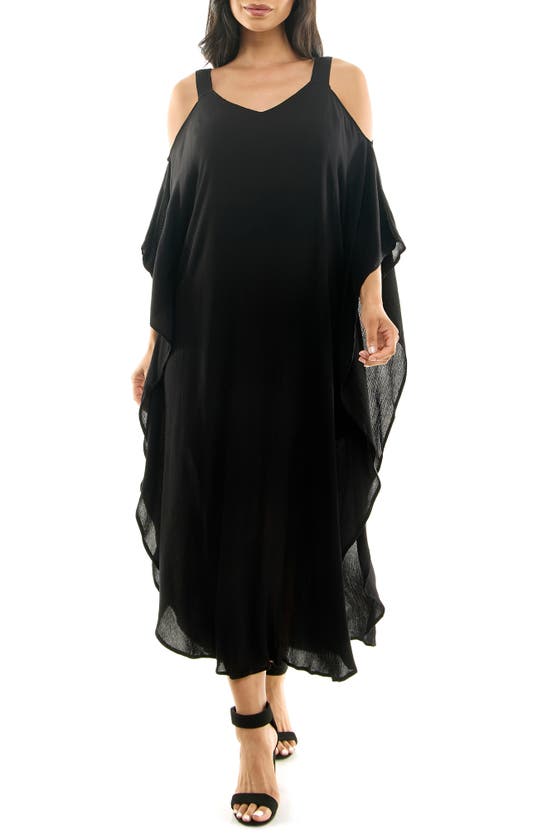 Nina Leonard Gauze Long Sleeve Cold Shoulder Dress In Black