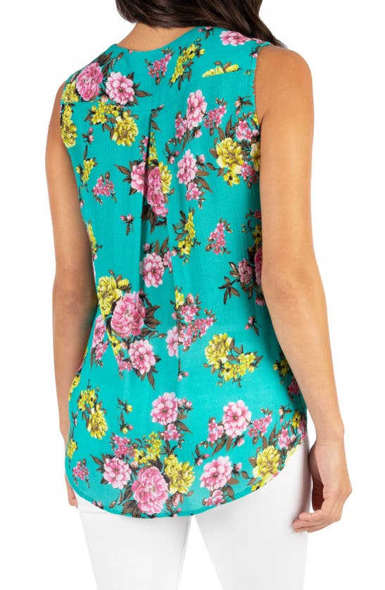 Kut From The Kloth Calla Floral Wrap Front Sleeveless Blouse In Teal