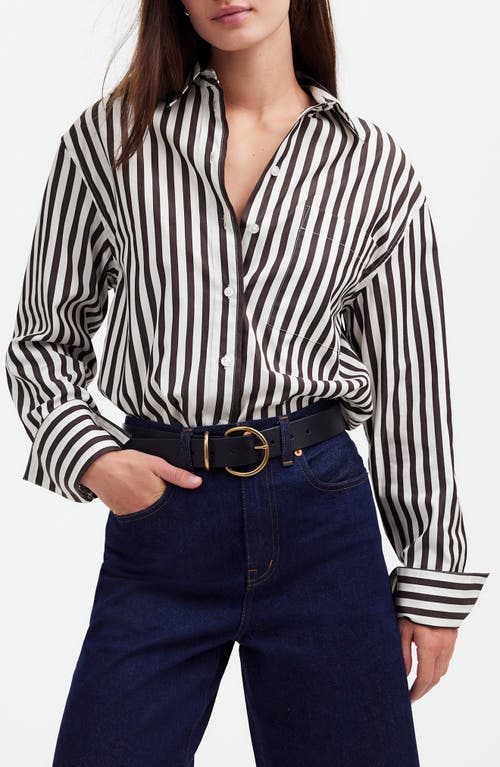 Madewell Stripe Relaxed Fit Cotton Poplin Button-up Shirt In Dark Carob