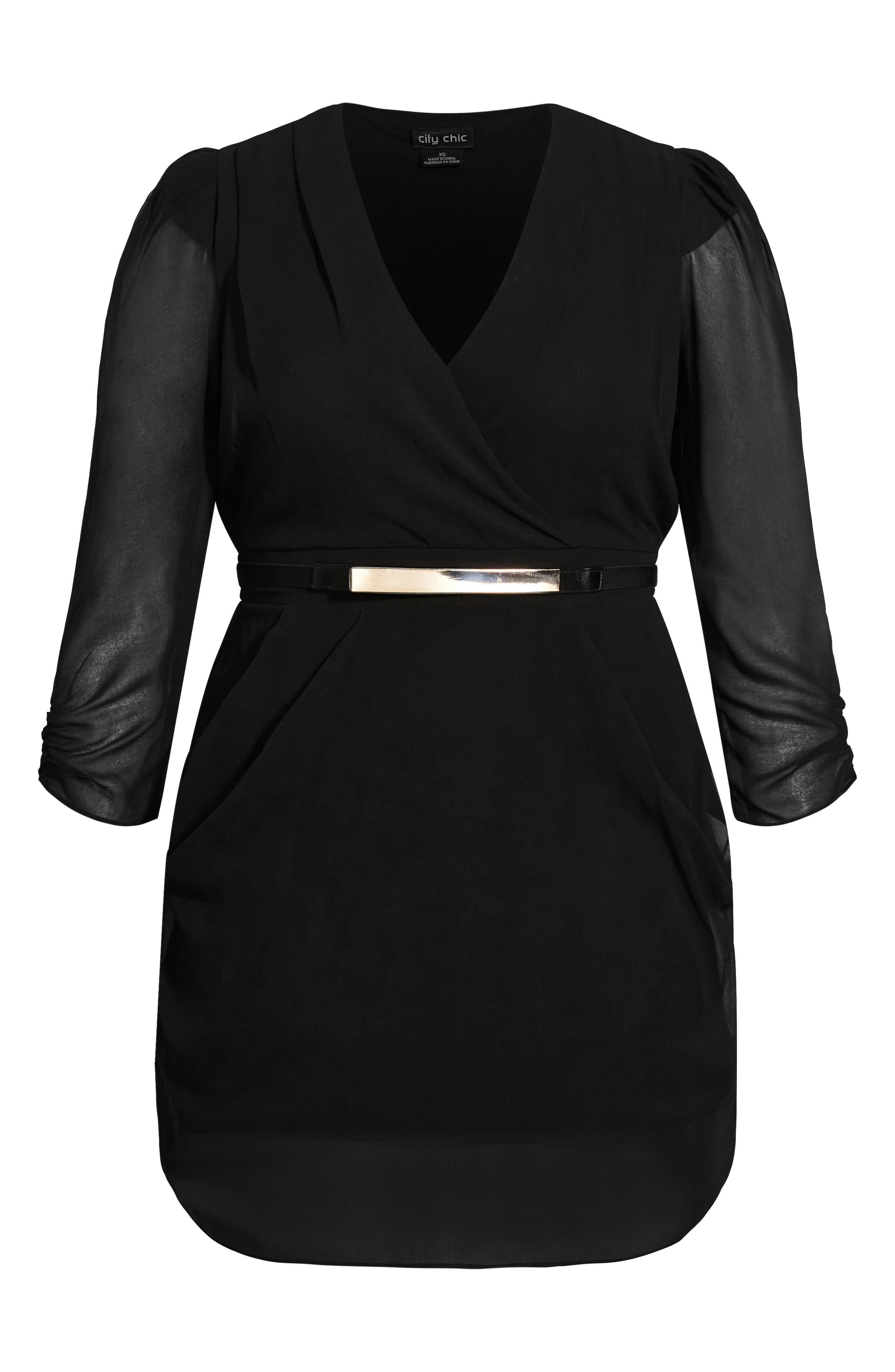 Black Faux Wrap Drape Dress