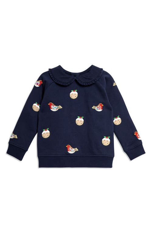 JOJO MAMAN BÉBÉ JOJO MAMAN BEBE CHRISTMAS PUDDING APPLIQUÉ COLLARED COTTON GRAPHIC SWEATSHIRT