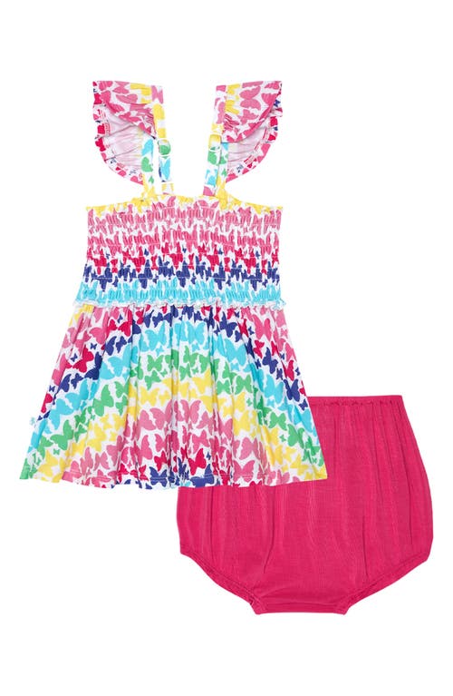 Shop Posh Peanut Kids' Rainbow Butterfly Smocked Top & Bloomers Set In Pink/white