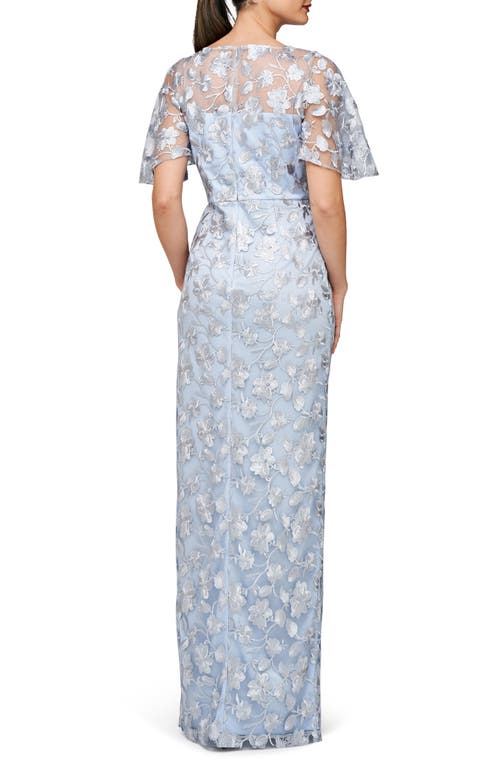 Shop Js Collections Brooke Floral Embroidered Column Gown In Silver/azure