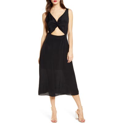 Leith Twist Front Cutout Midi Dress, Black