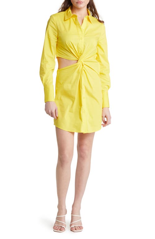 SOMETHING NEW Kourtney Cutout Twist Front Long Sleeve Shirtdress in Blazing Yellow