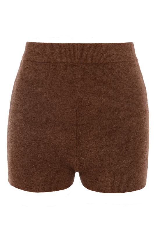 Shop House Of Cb Elijah High Waist Fluffy Knit Shorts In Brown