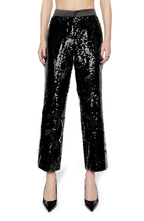 Sequin Pants for Women Trendy 2023 High Waisted Ruffles Bow Tie