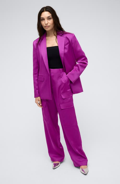 Kenneth Cole Satin High Rise Cargo Wide Leg Pant In Purple