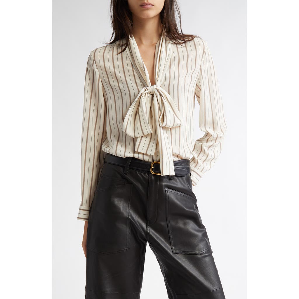 Nili Lotan Irina Pussy-bow Striped Silk-georgette Blouse In Brandy Stripes