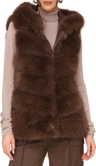 Faux Fur Faux Leather Hooded Zip Vest