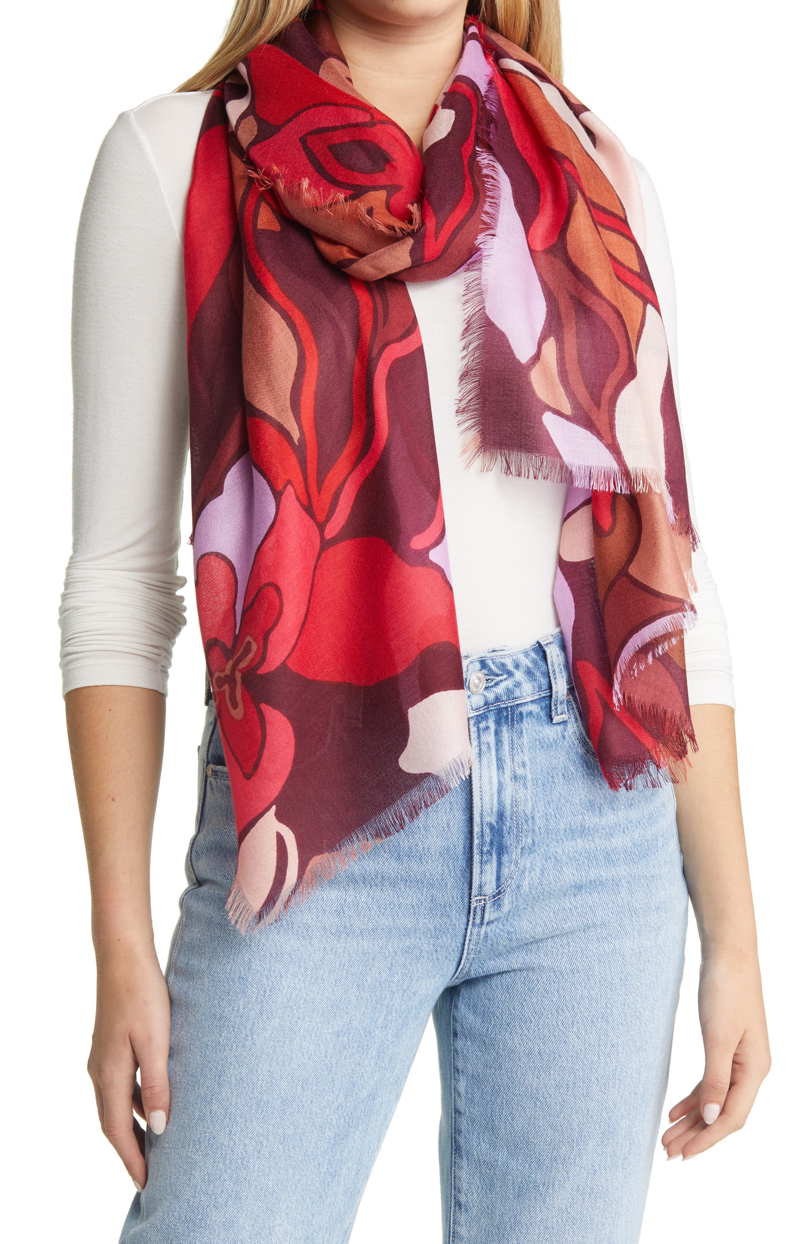 discount 69% Red/Beige Single WOMEN FASHION Accessories Shawl Red NoName Burgundy scarf and printed beige 