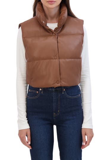 Sebby Crop Faux Leather Vest In Toffee