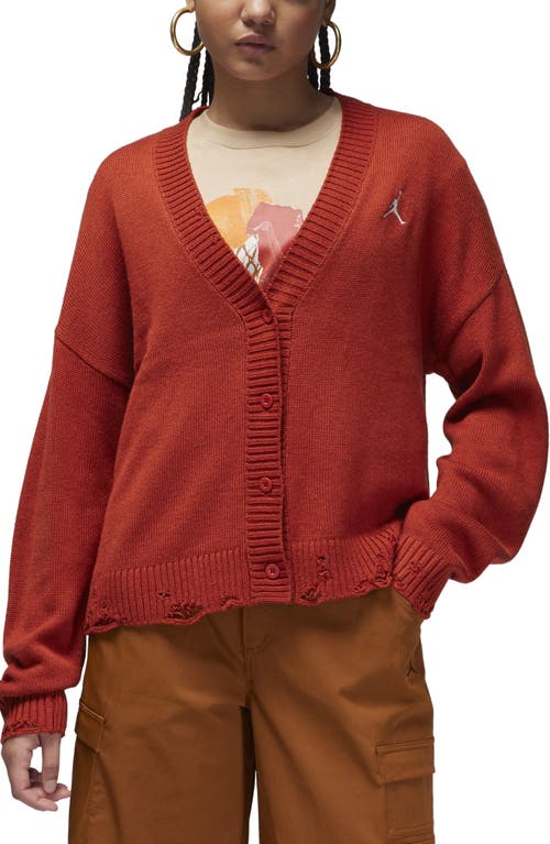 Distressed Cardigan in Dune Red/Sail
