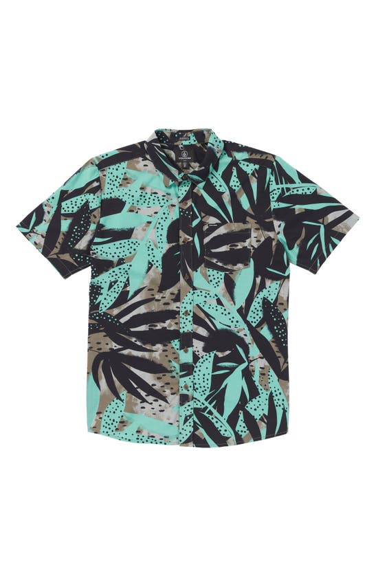 Shop Volcom Waterside Classic Fit Floral Short Sleeve Button-up Shirt In Dusty Aqua