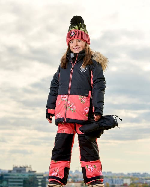 Shop Deux Par Deux Girl's Two Piece Snowsuit Black With Print Pant Printed Coral Flowers