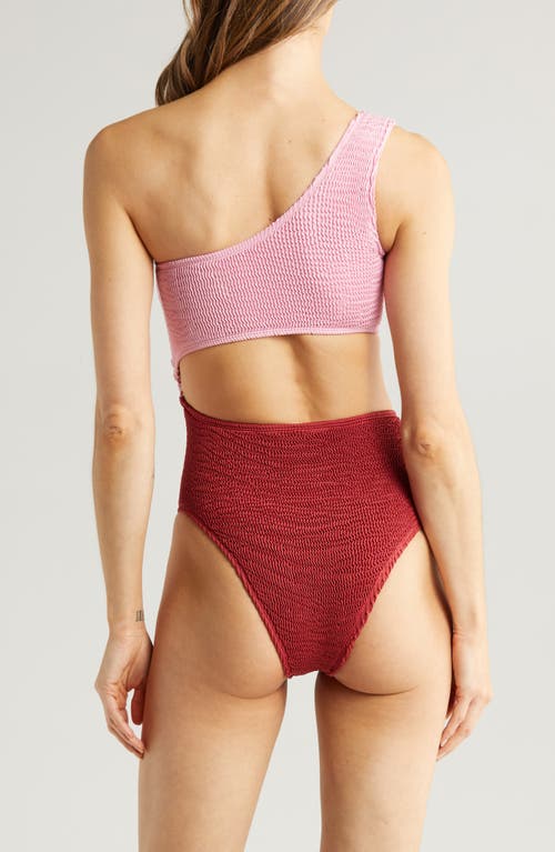 Shop Cleonie Cutout One-shoulder One-piece Swimsuit In Rhubarb/blossom