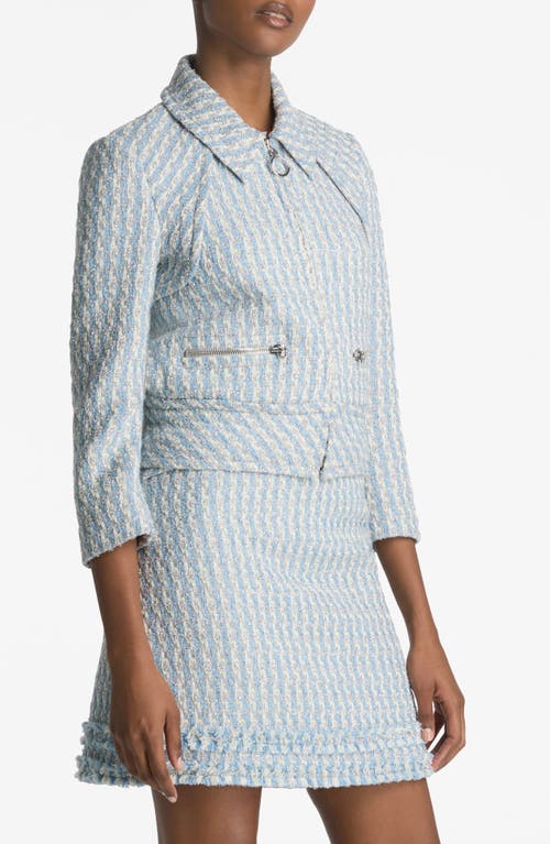 Shop St John St. John Collection Metallic Tweed Zip-up Jacket In Powder Blue/white Multi