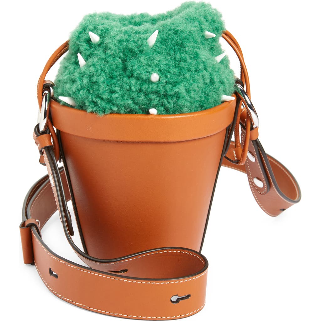 Maison Margiela Cactus Leather & Faux Fur Bucket Bag In Tan/green/white