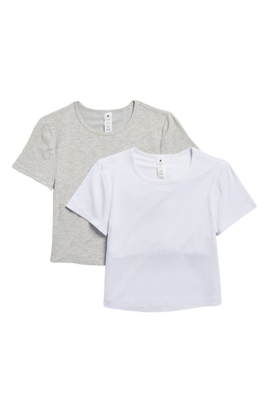 Shop Yogalicious 2-pack Tara Heavenly Rib Crop T-shirts In Htr.grey/white