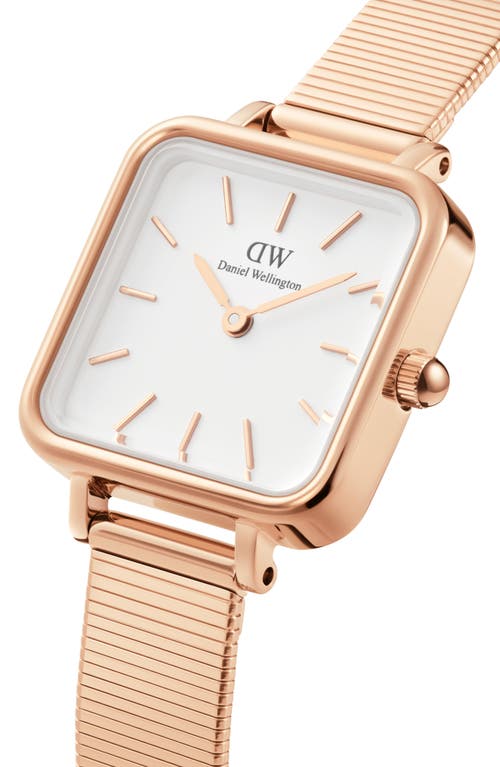 Daniel Wellington Quadro Studio Mesh Strap Watch, 22mm In Rose Gold/white