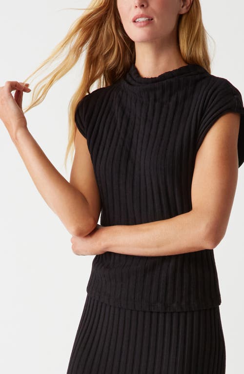 Shop Michael Stars Nara Rib Funnel Neck Cotton Blend Knit Top In Black