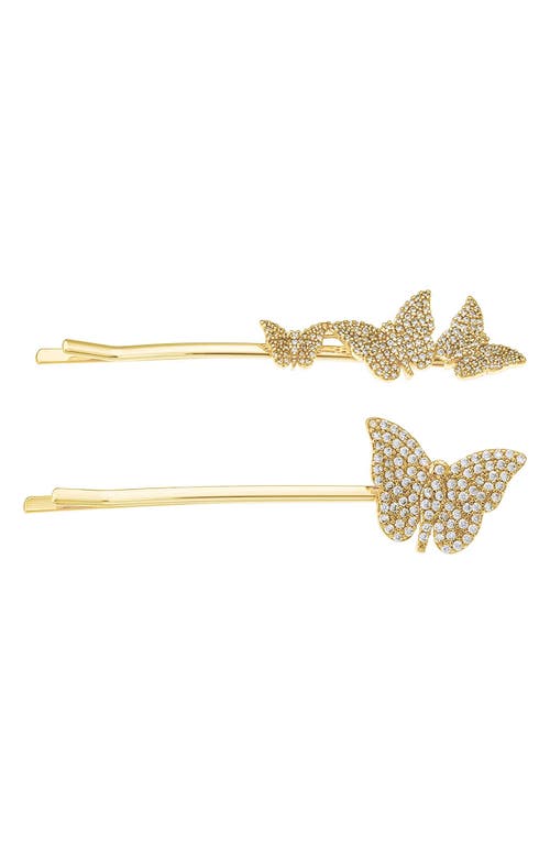 Ettika Set of 2 Crystal Butterfly Hair Pins in Gold