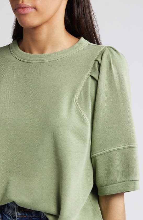 Shop Treasure & Bond Pleated Puff Sleeve Cotton Blend Sweatshirt In Olive Acorn