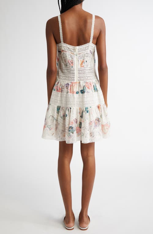 Shop Zimmermann Acacia Watercolor Floral & Lace Trim Minidress In Cream Multi Floral