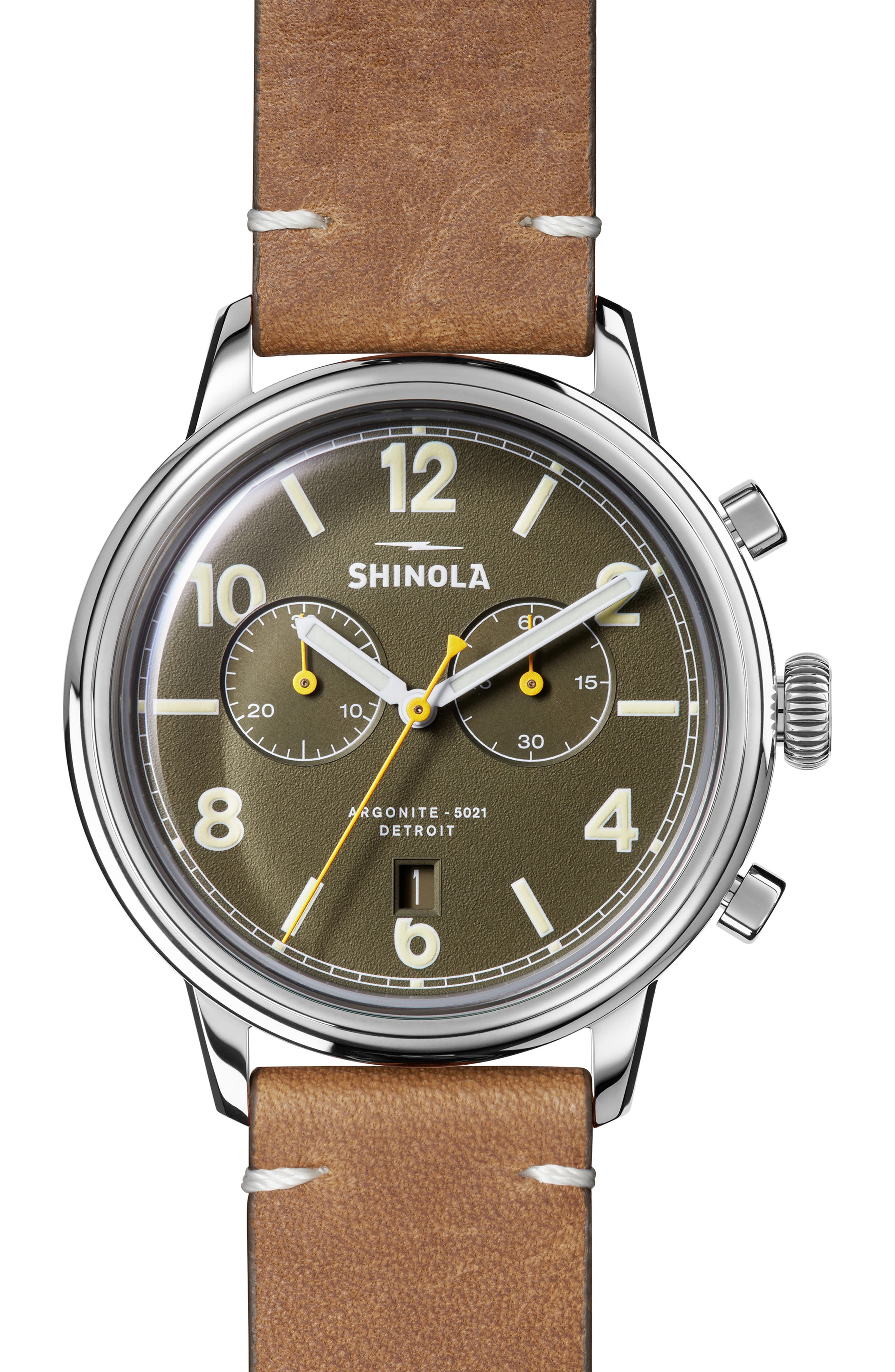 2種類選べる シャイノーラ メンズ 腕時計 アクセサリー Traveler Chronograph Leather Strap Watch, 42mm 