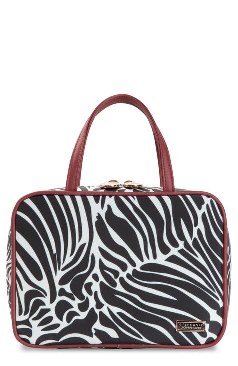 VICTORIA'S SECRET Leopard Black Travel Cosmetic Bag Case Makeup Pouch 2  Piece