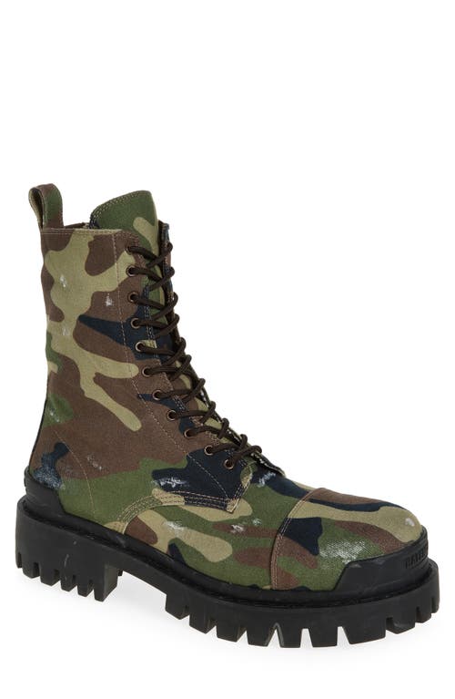 Shop Balenciaga Strike Camo Canvas Combat Boot In Dark Camo