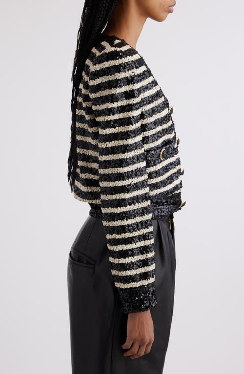 Shop Balmain Stripe Sequin Jacket In Black/white