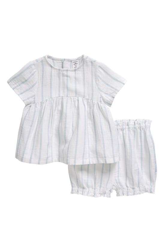 Nordstrom Babies' Breezy Top & Bloomers Set In White- Blue Spaced Stripe