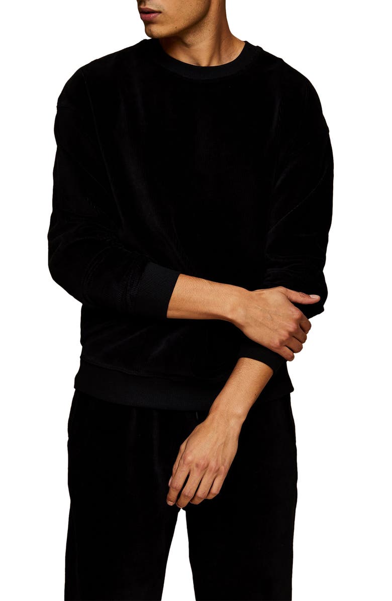 TOPMAN Corduroy Sweatshirt, Main, color, 001