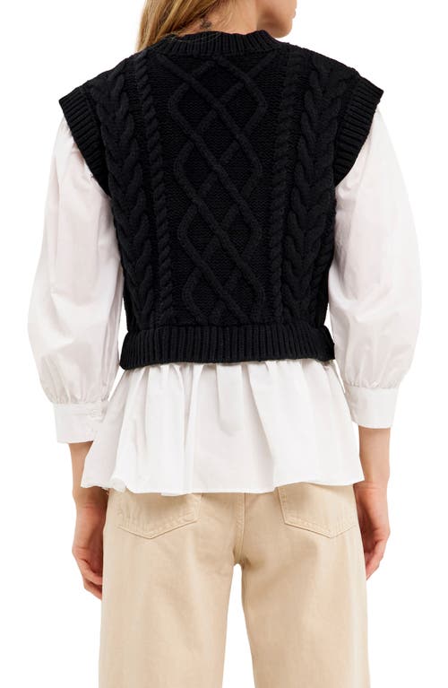 Shop English Factory Mixed Media Cable Sweater In Black/white