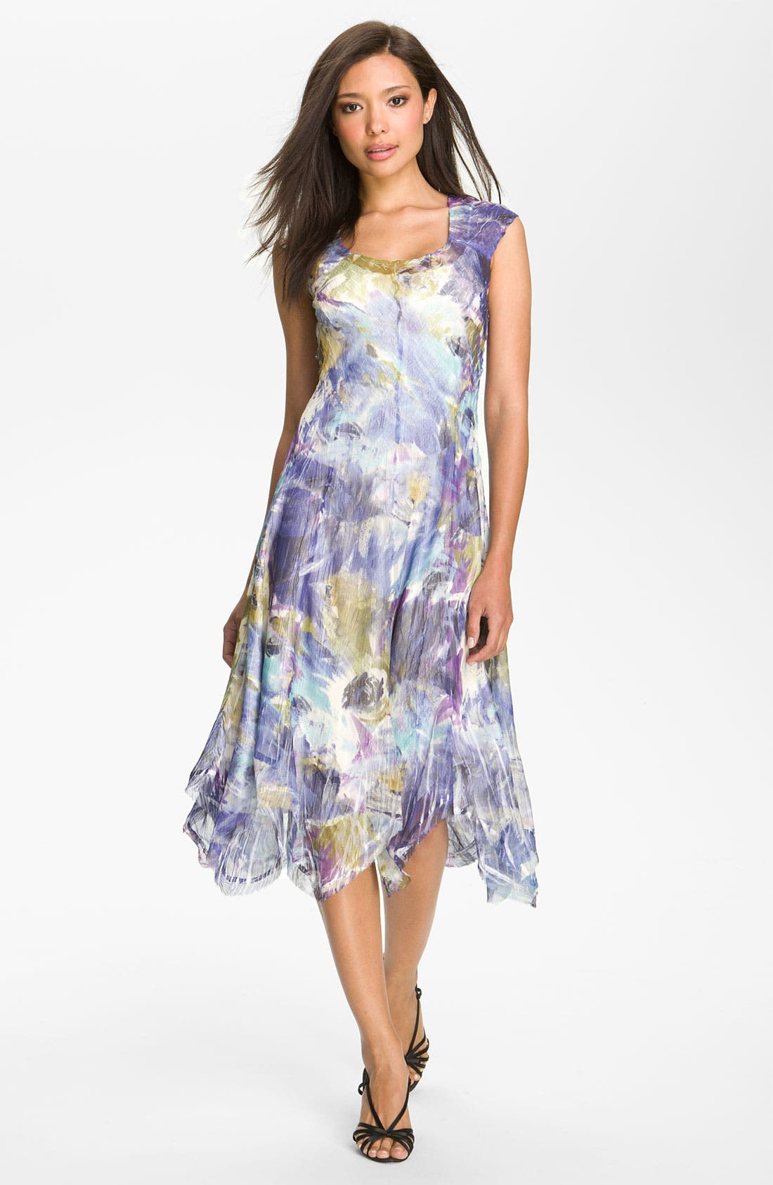 Komarov Cap Sleeve Handkerchief Hem Chiffon Dress (Regular & Petite