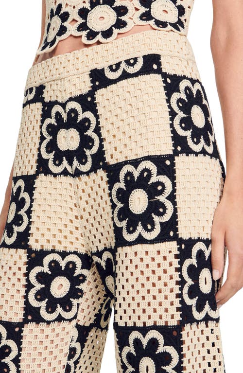 Shop Sandro Nadav Floral Crochet Wide Leg Pants In Beige/black