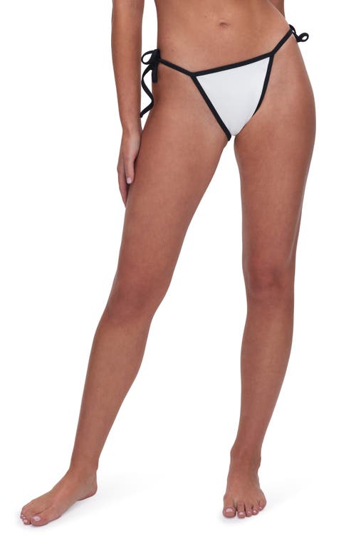 Good American Varsity Side Tie Bikini Bottoms White001 at Nordstrom,