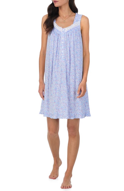 Shop Eileen West Floral Sleeveless Short Jersey Nightgown In Blue Print